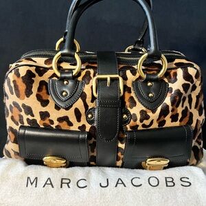 Marc Jacobs Black and Leopard Print Satchel